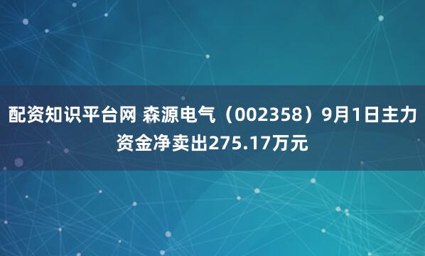 配资知识平台网 森源电气（002358）9月1日主力资金净卖出275.17万元
