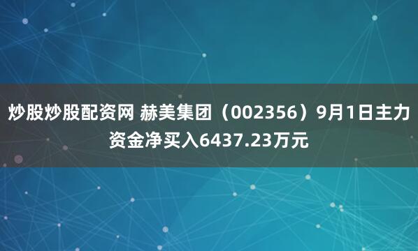 炒股炒股配资网 赫美集团（002356）9月1日主力资金净买入6437.23万元